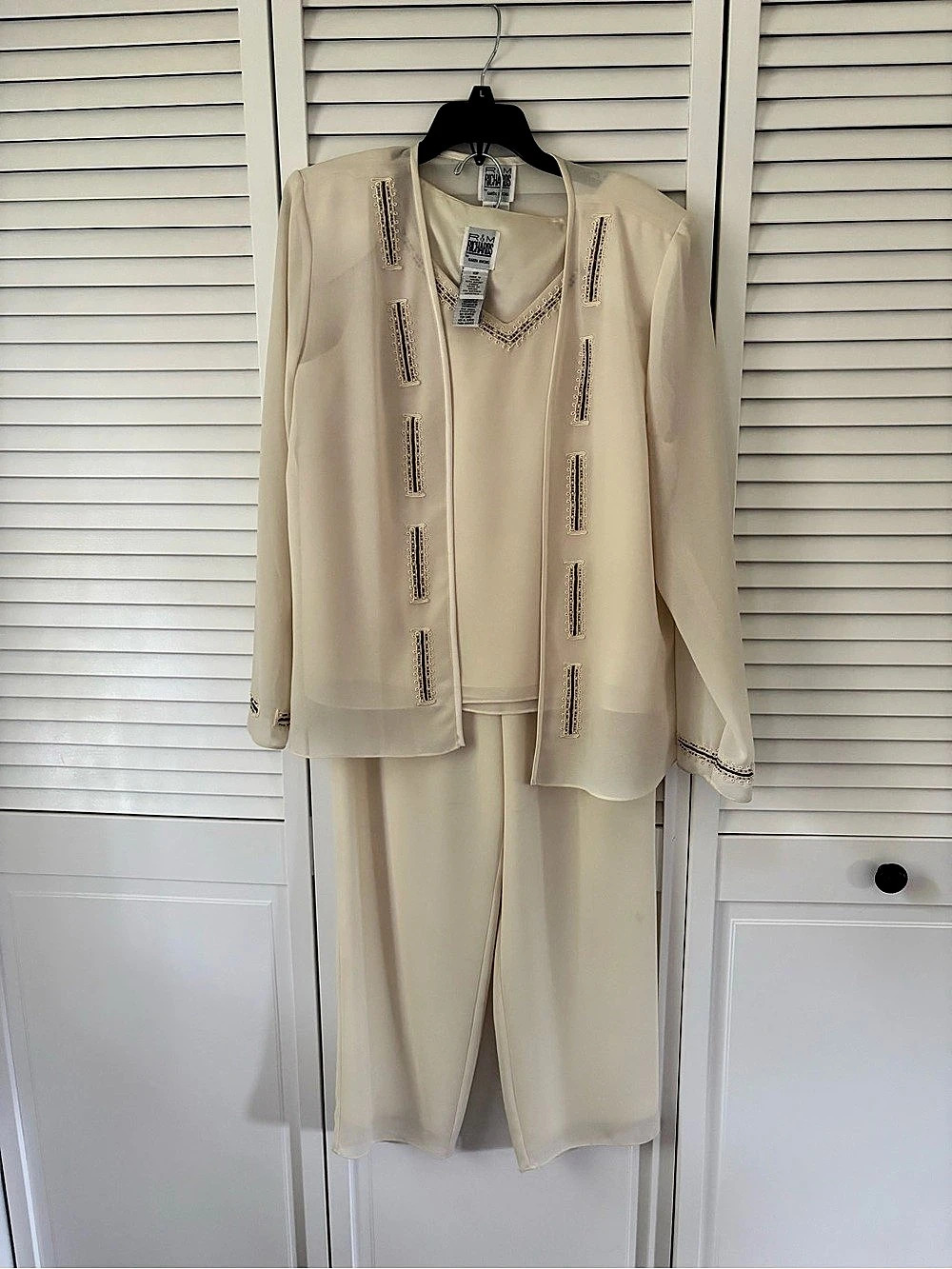 R&M Richards 3-Piece Sheer Tank Top and Pant Set with Sheer Jacket Pant